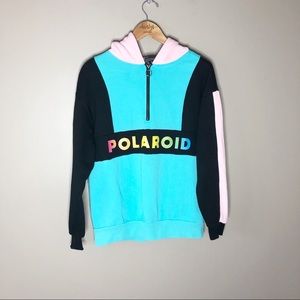 Polaroid womens sweatshirt pink/blue neon zip up pullover hoodie size M